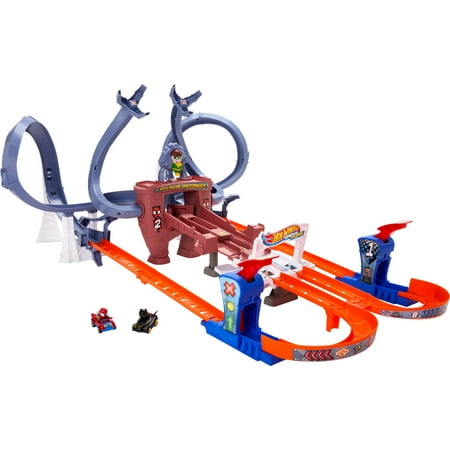 Hot Wheels RacerVerse Spider-Man’s Web-Slinging Speedway Track Set with 2 Hot Wheels Racers