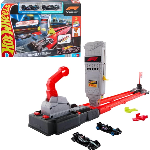 Hot Wheels Racing Formula 1 Toy Car Track Set, Race The 2 1:64 Scale Die-Cast Officially Licensed F1 Vehicles on Side-by-Side Track, Grid Start