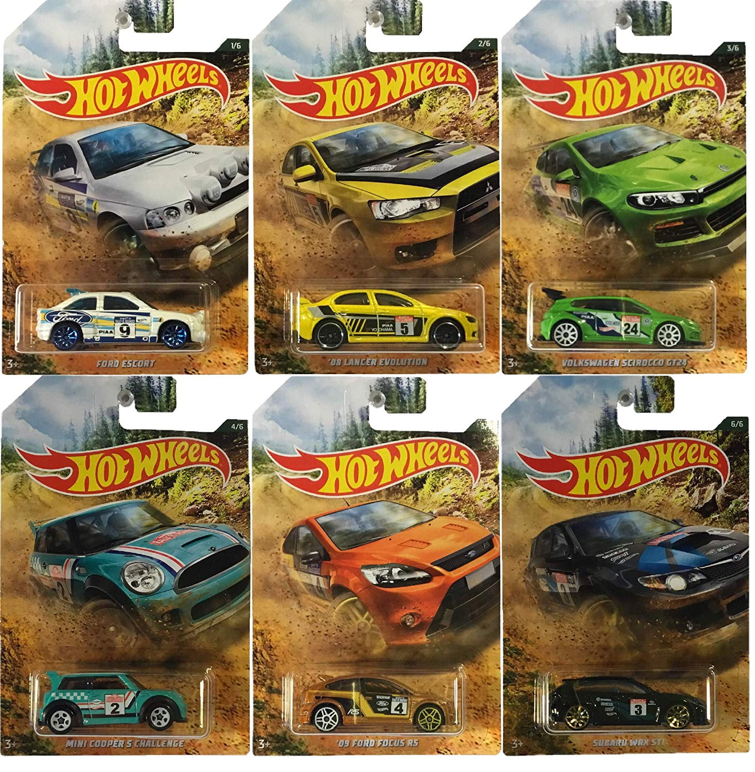 Hot Wheels Rally Series Car and Truck Play Vehicles, 6 Pieces