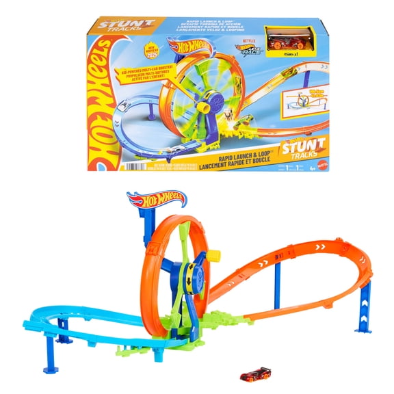 Hot Wheels Rapid Launch & Loop Playset with 1:64 Scale Die-Cast Toy Car, Crash & Track Set