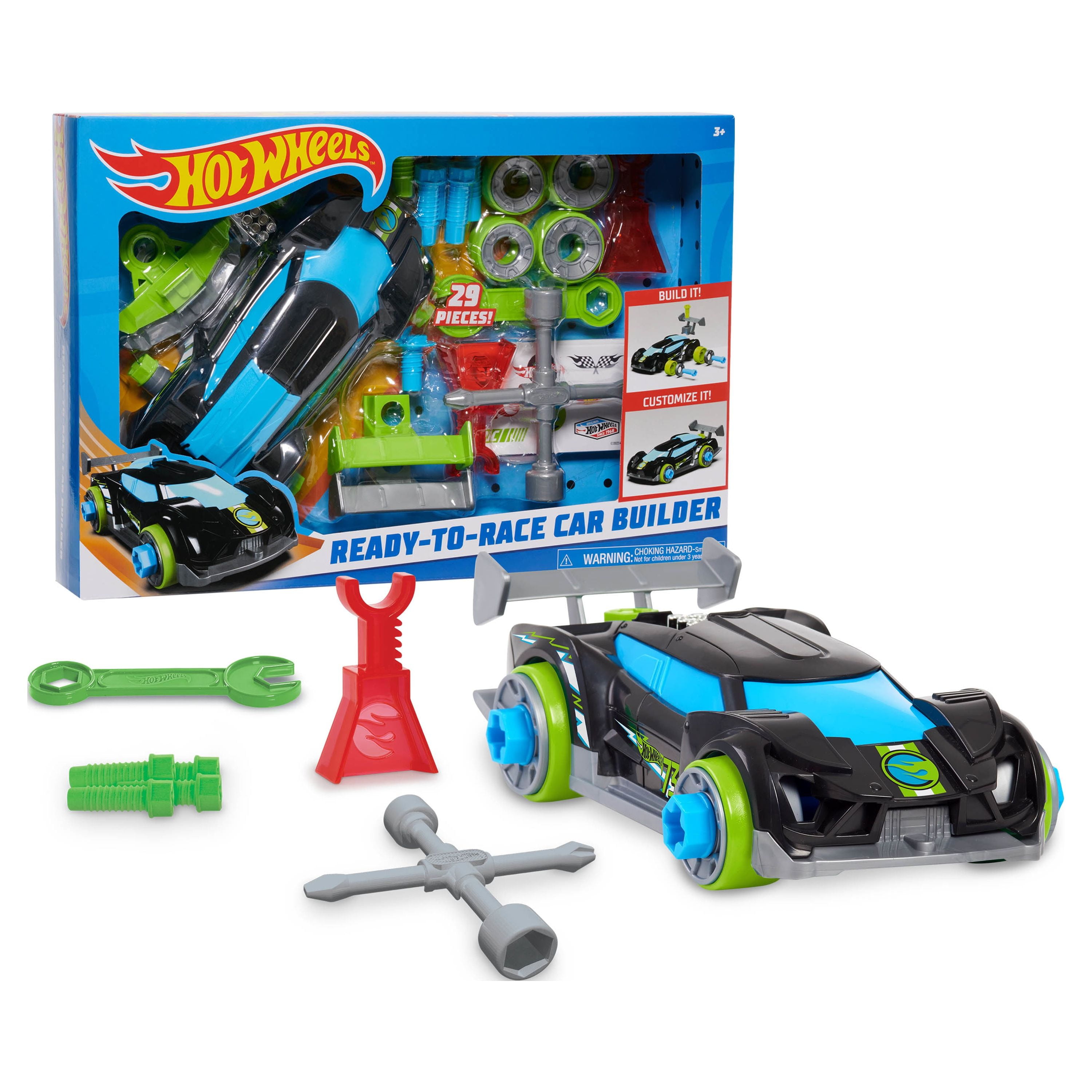 Hot Wheels Ready-To-Race Car Builder Set, Super Blitzen Vehicle, Kids Toys for Ages 3 Up, Size: 17.5 inches; 3.25 inches; 12.0 Inches