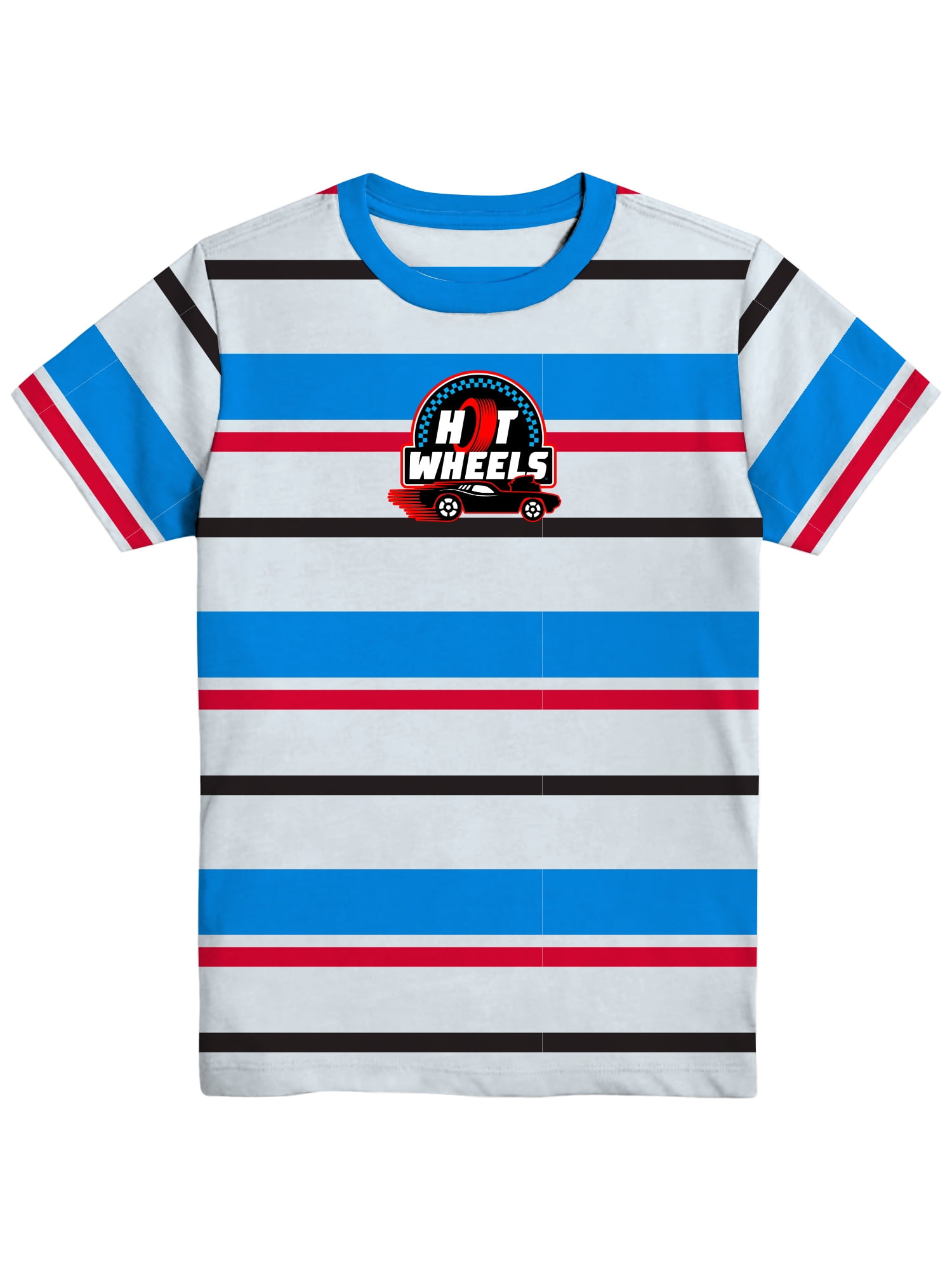 Hot Wheels Red, Boys Graphic Crew Neck Short Sleeve Embroidered Striped Tee, Sizes 4-18