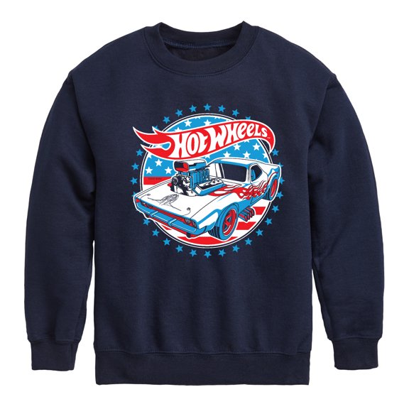 Hot Wheels - Red, White and Blue Muscle Car - Toddler And Youth Crewneck Fleece Sweatshirt