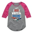 thumbnail image 1 of Hot Wheels - Red, White, and Racing  - Toddler And Youth Girls Raglan Graphic T-Shirt, 1 of 4