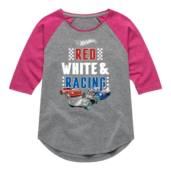 Hot Wheels - Red, White, and Racing  - Toddler And Youth Girls Raglan Graphic T-Shirt