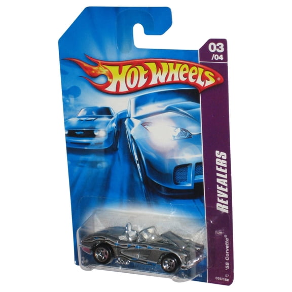 Hot Wheels Revealers Silver '58 Corvette Die-Cast Toy Car 059/156