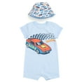 thumbnail image 1 of Hot Wheels Romper and Bucket Sun Hat Outfit Set Newborn to Toddler, 1 of 5
