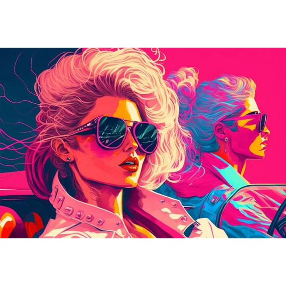 24x36 gallery poster, 1980s neon synth pop girls new wave art p3