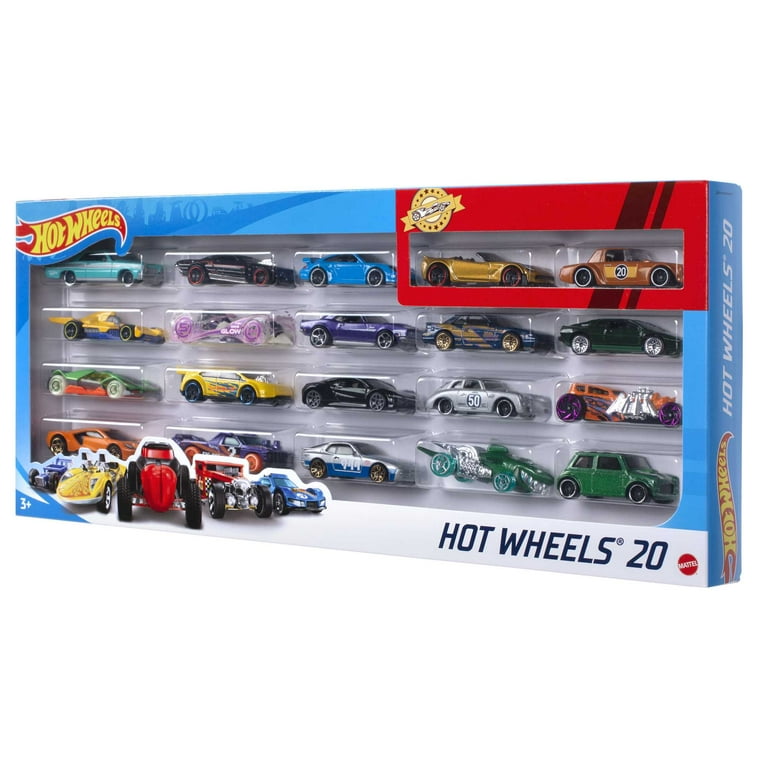 Hot Wheels Set of 20 Toy Sports & Race Cars in 1:64 Scale