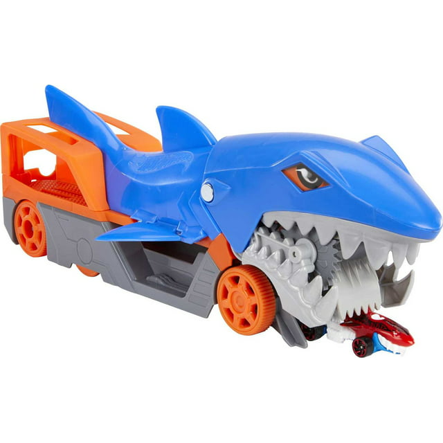 Hot Wheels Shark Chomp Transporter Playset with 1 Toy Car in 1:64 Scale