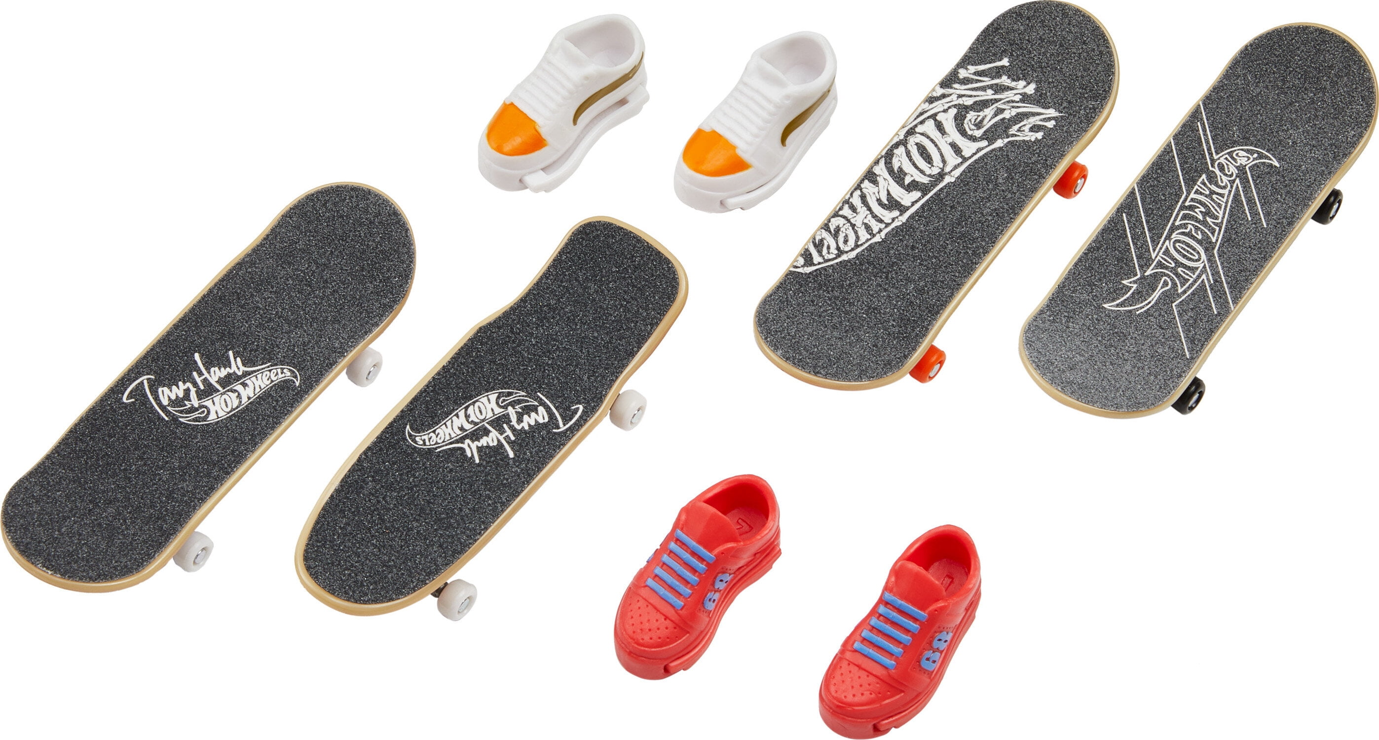 Hot Wheels Skate Set of 4 Tony Hawk Fingerboards & 2 Sets of Skate Shoes, 0.45 lbs (Styles May Vary)