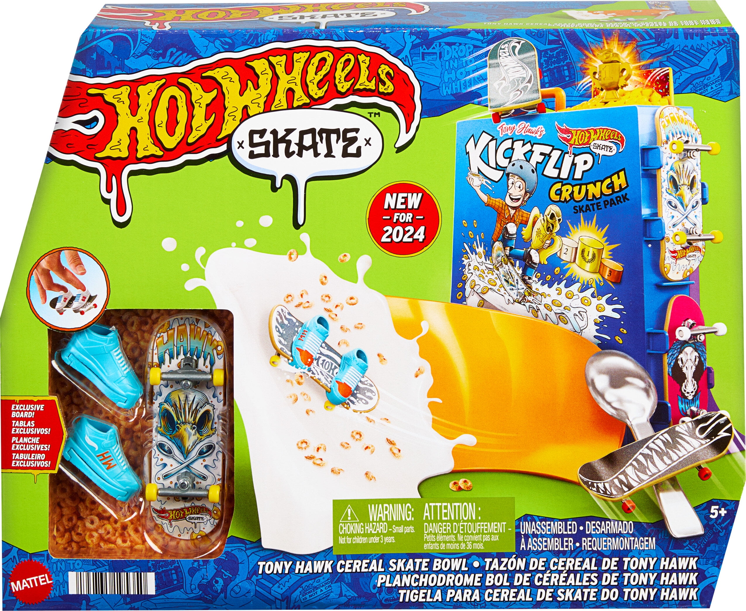 Hot Wheels Skate Tony Hawk Cereal Skate Bowl Fingerboards Set with 1 Exclusive Board & Pair of Skate Shoes