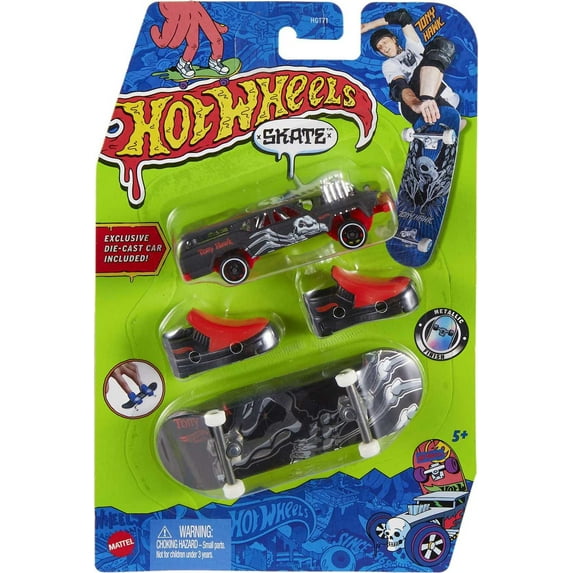 Hot Wheels Skate Tony Hawk Collector Set, Fingerboard, Pair of Skate Shoes & Car (Styles May Vary)
