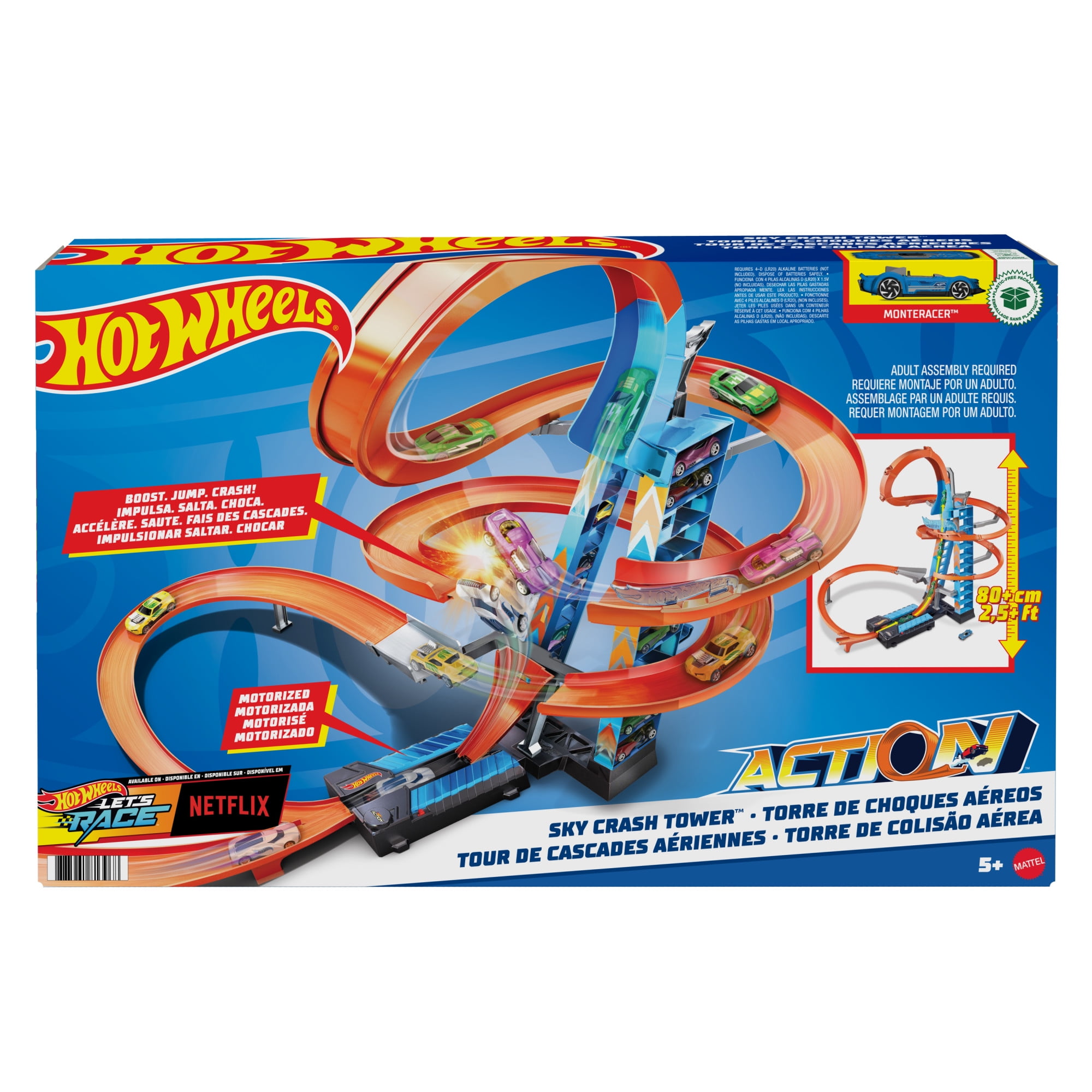 Hot Wheels Sky Crash Tower: Motorized Track Set with Toy Car