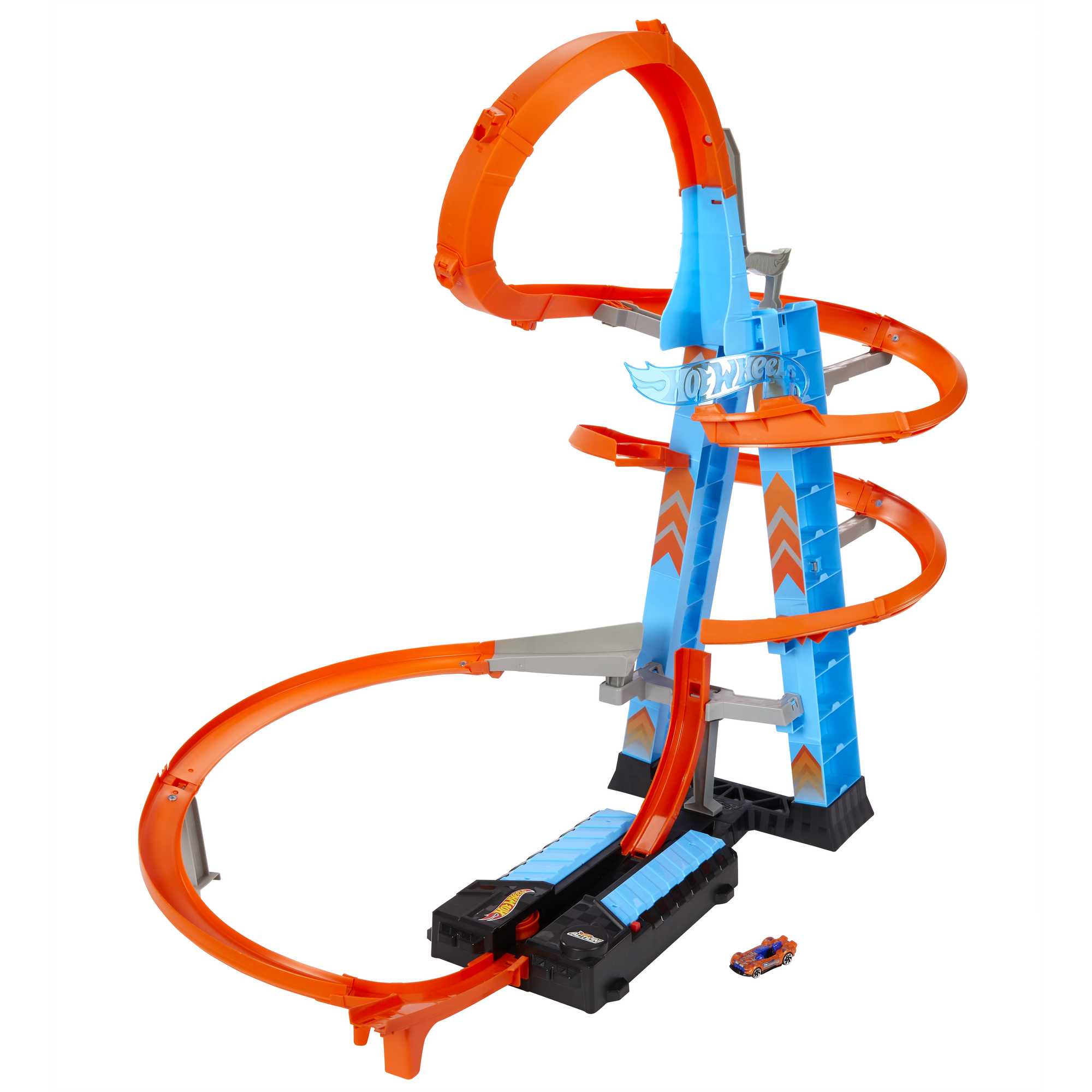 Hot Wheels Sky Crash Tower Motorized Track Set with Toy Car, Stores 20+ 1:64 Scale Cars, for Kids 5-10 years old - image 1 of 8