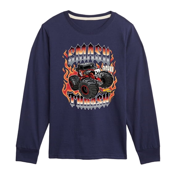 Hot Wheels - Smash And Thrash - Youth Boys Long Sleeve Graphic T-Shirt