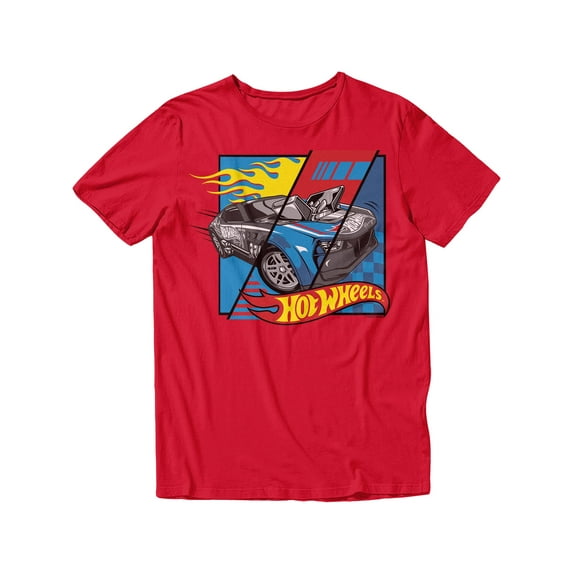 Hot Wheels Split Screen Flame Mens Graphic Short Sleeve T-Shirt (Red, S-XXL)