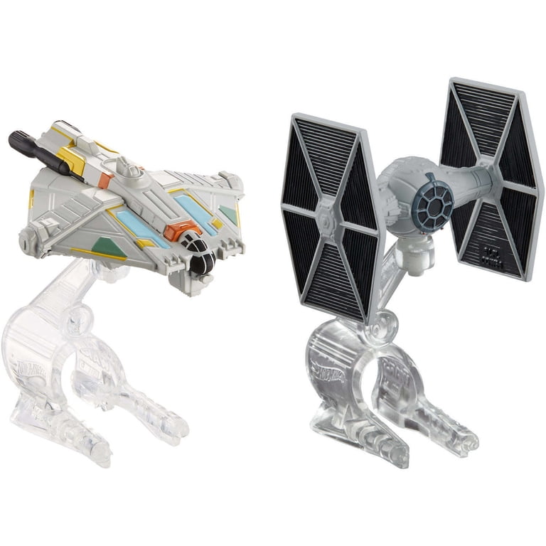 Hot Wheels Star Wars Rebels Ghost Vs. Tie Fighter 2-Pack | Flight Navigator Hyperspace Launcher & Display Stand