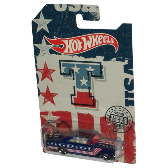 Hot Wheels Stars & Stripes (2017) Chevy Nova Blue Toy Car 3/10