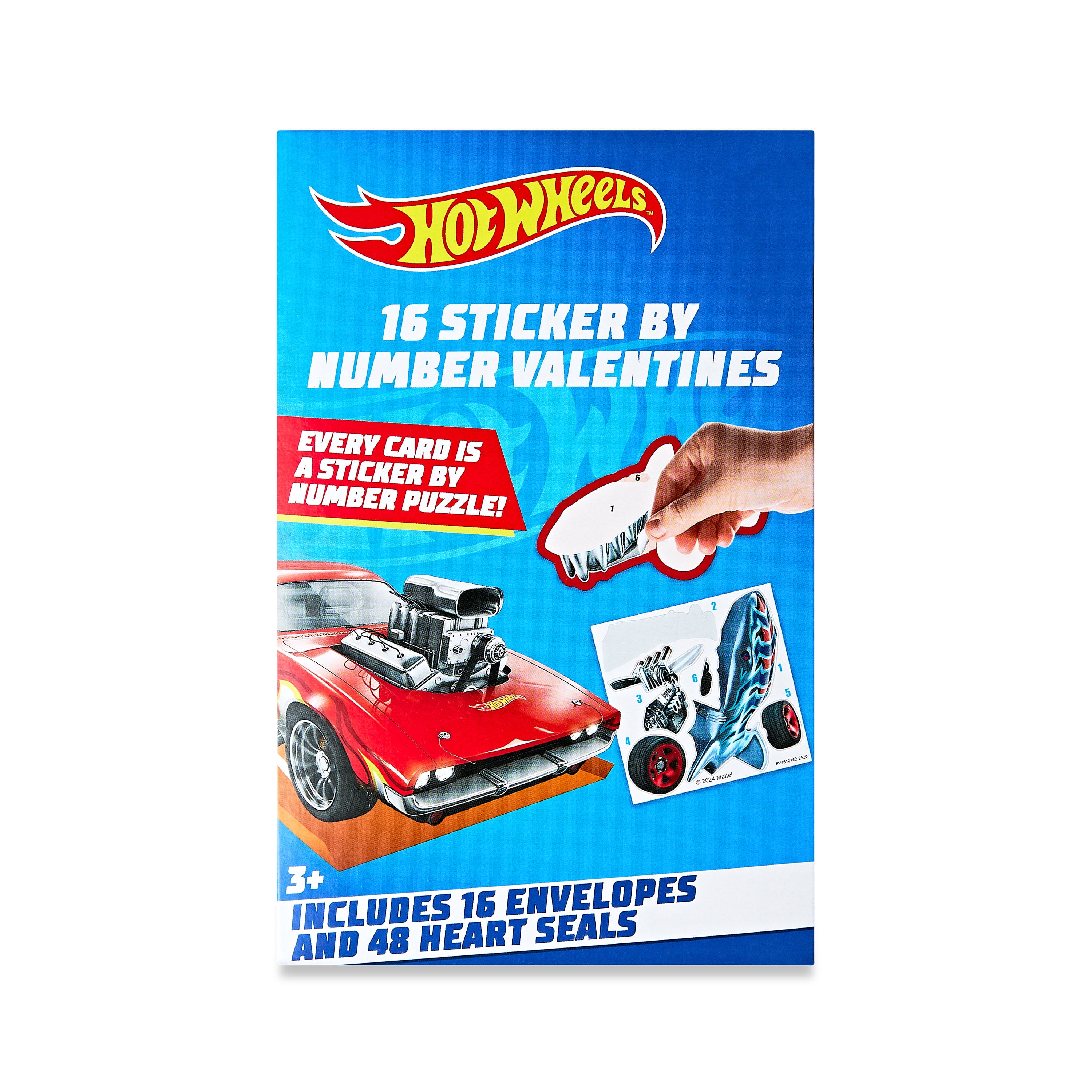 Hot Wheels Sticker Activity Valentine Exchange Cards, Multi-Colored, Paper, 16 Count
