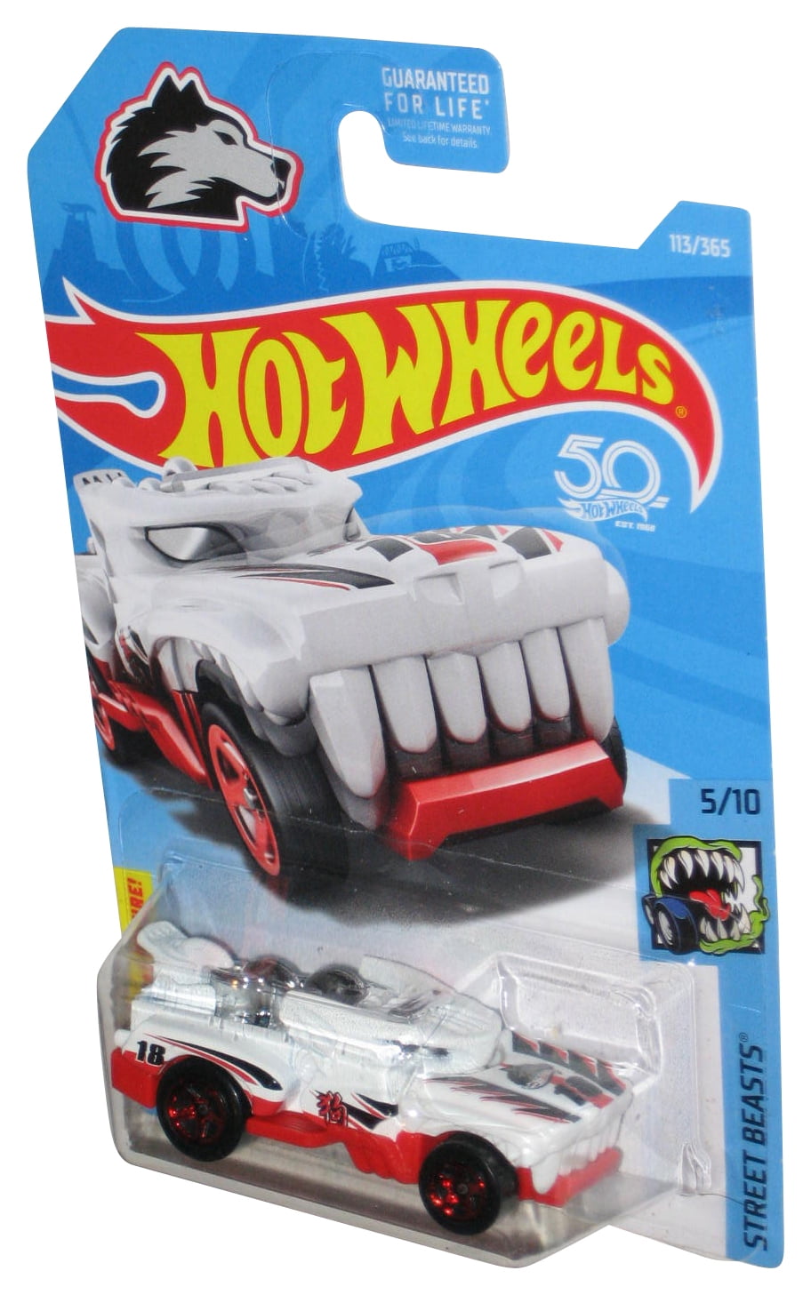 Hot Wheels Street Beasts 5/10 (2017) White & Red Hotweiler Car 113