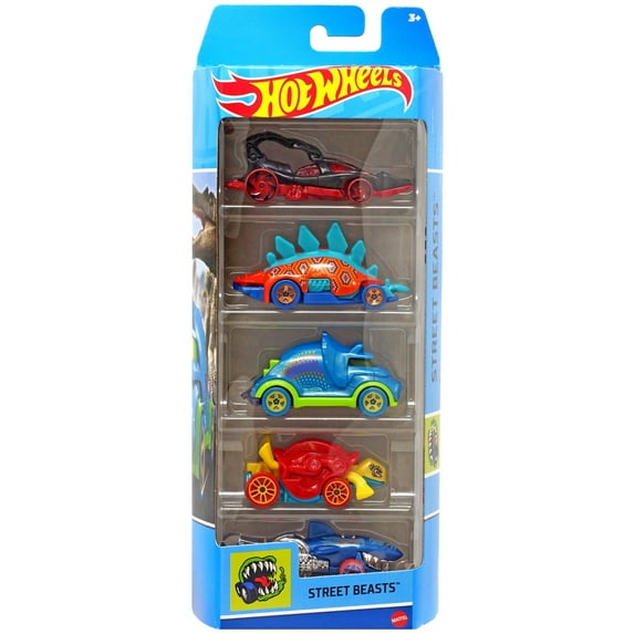 Hot Wheels Street Beasts Scorpedo, Motosaurus, Tricera-Truck, Turtoshell & Sharkruiser Die Cast Car 5-Pack