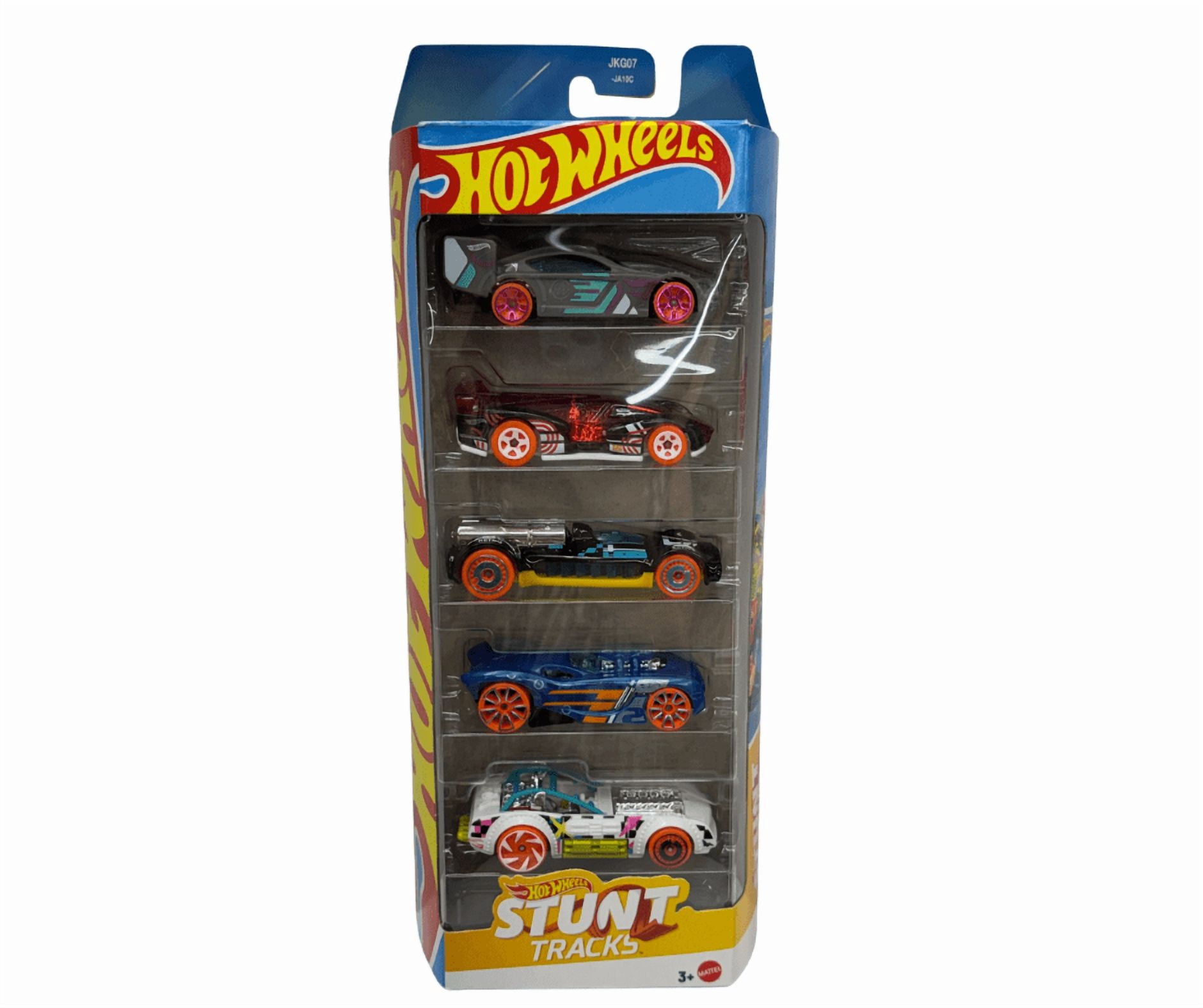 Hot Wheels Stunt Tracks 5-Pack – 1:64 Scale Die-Cast Cars, Piledriver, Retro-Active, Electrack, Time Tracker & 16 Angels