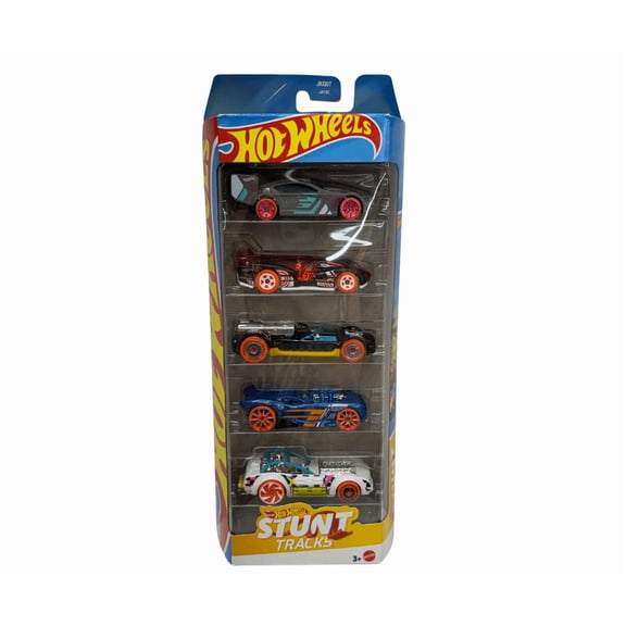 Hot Wheels Stunt Tracks 5-Pack  1:64 Scale Die-Cast Cars, Piledriver, Retro-Active, Electrack, Time Tracker & 16 Angels