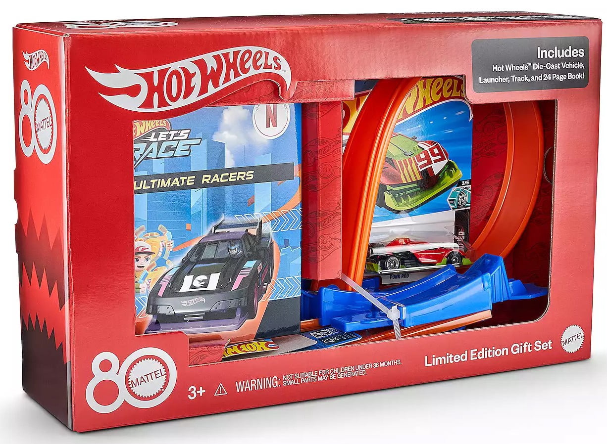 Hot Wheels Stunt Tracks Diecast Vehicle, Launcher, Track & 24 Page Book Gift Set