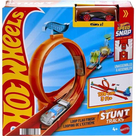 Hot Wheels Stunt Tracks Loop Flag Finish Diecast Car Track Set