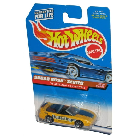 Hot Wheels Sugar Rush Series '96 Mustang Convertible Butterfinger Yellow Toy Car #4 - (Plastic Small Crack)