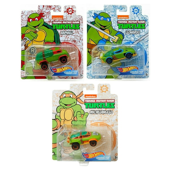 Hot Wheels TMNT Character Cars  3Pack | Leonardo, Michelangelo & Raphael | 1:64 DieCast Turtles Vehicles  Ages 3+