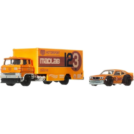Hot Wheels Team Transport Toy Truck & Race Car, Mazda RX3 & Sakura Sprinter Collectible Set