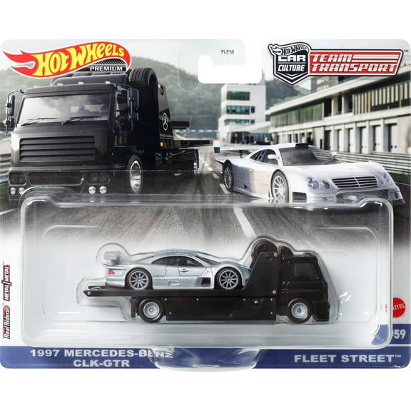 Hot Wheels Team Transport Toy Truck & Race Car, Mercedes-Benz CLK GTR & Fleet Street Collectible Set