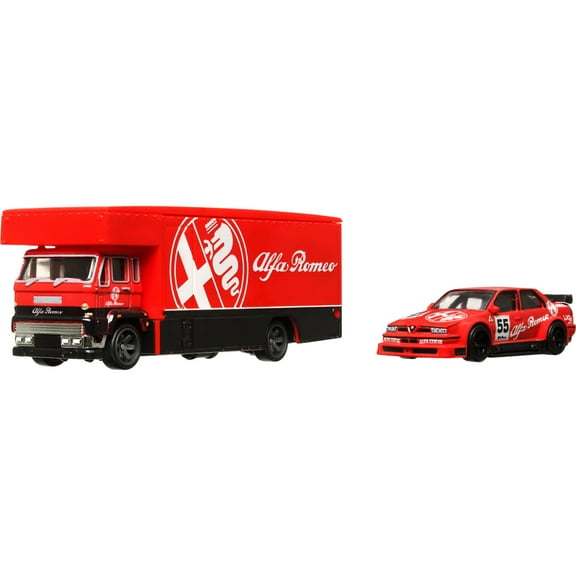 Hot Wheels Team Transport Truck & Race Car, Gift for Racing Collectors