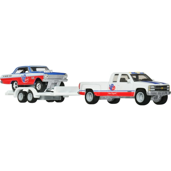 Hot Wheels Team Transport Truck & Race Car, Gift for Racing Collectors