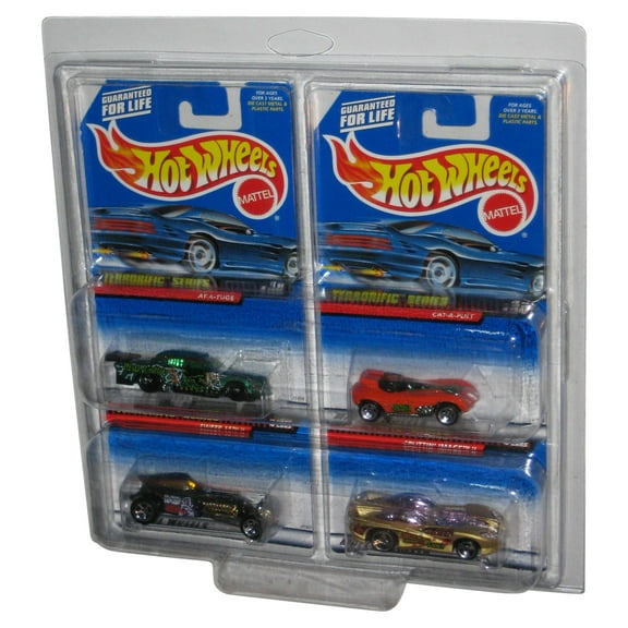 Hot Wheels Terrorific Series Lot Set 1-4 w/ Plastic Protector - (At-A-Tude, Sweet 16 II, Cat-A-Pult & Splittin' Image II)