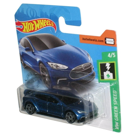 Hot Wheels Tesla Model S (2017) HW Green Speed 4/5 Blue Toy Car - (Short Card)