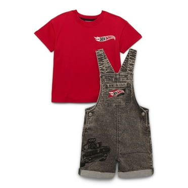 Hot Wheels Toddler Boy Denim Shortall and Short Sleeve Tee Set, 2-Piece, Sizes 12M-5T