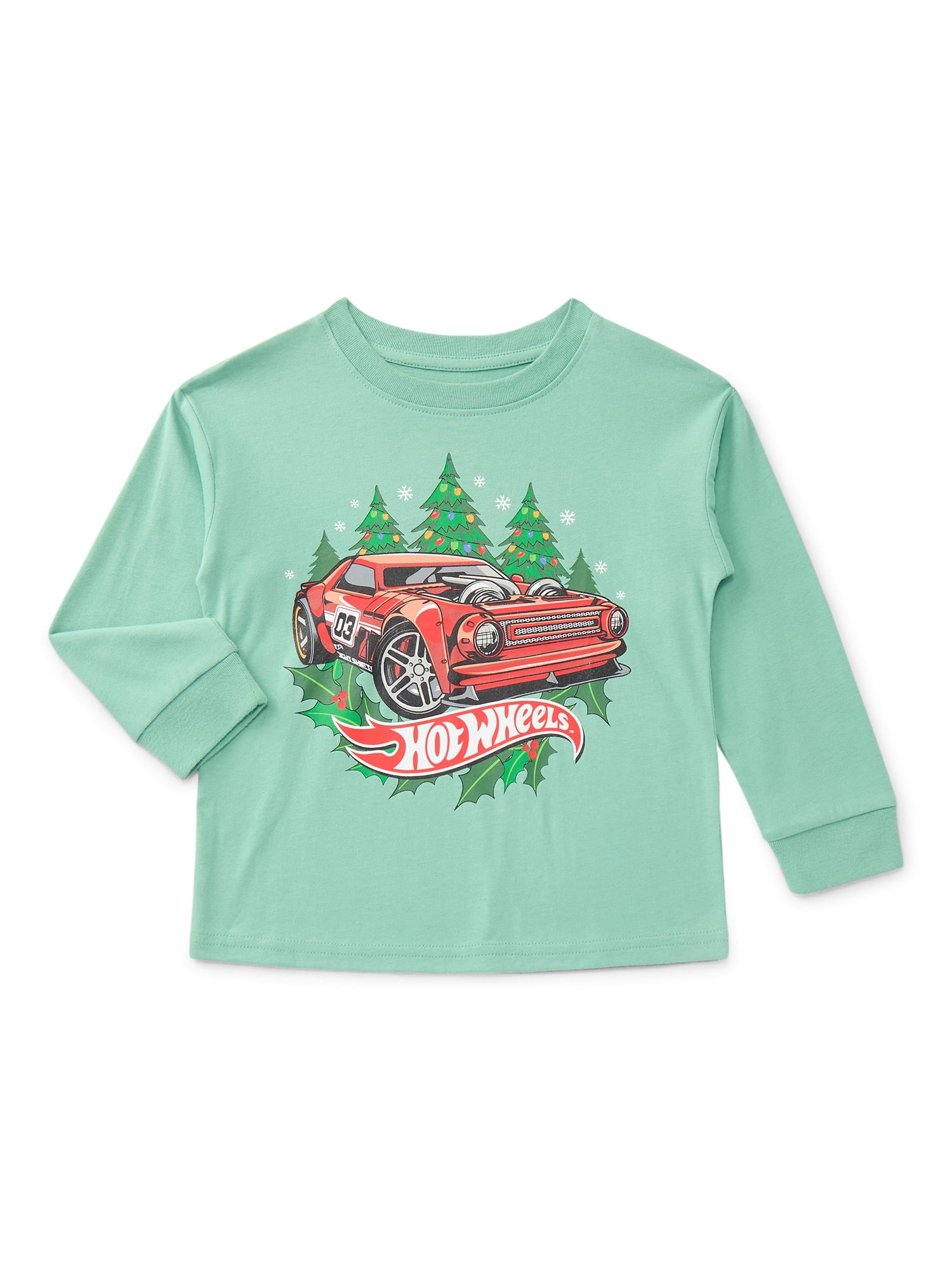 Hot Wheels Toddler Boys Holiday Graphic Tee with Long Sleeves, Sizes 12M-5T