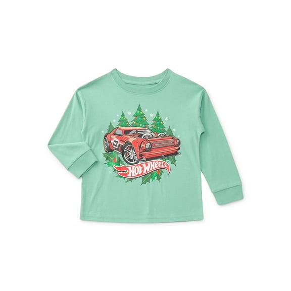 Hot Wheels Toddler Boys Holiday Graphic Tee with Long Sleeves, Sizes 12M-5T