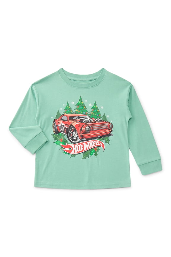 Hot Wheels Toddler Boys Holiday Graphic Tee with Long Sleeves, Sizes 12M-5T