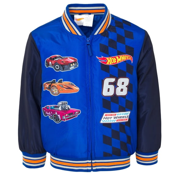 Hot Wheels Toddler Boys' Full-Zip Bomber Jacket Navy Royal Blue