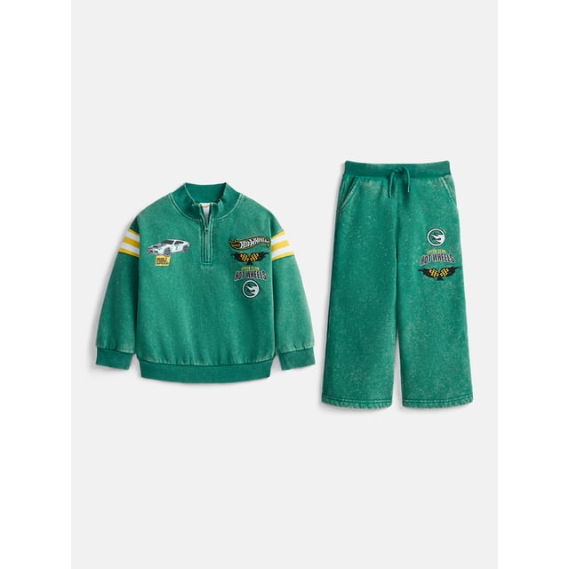 Hot Wheels Toddler Boys Quarter Zip Pullover and Pants Set, 2-Piece, Sizes 12M-5T