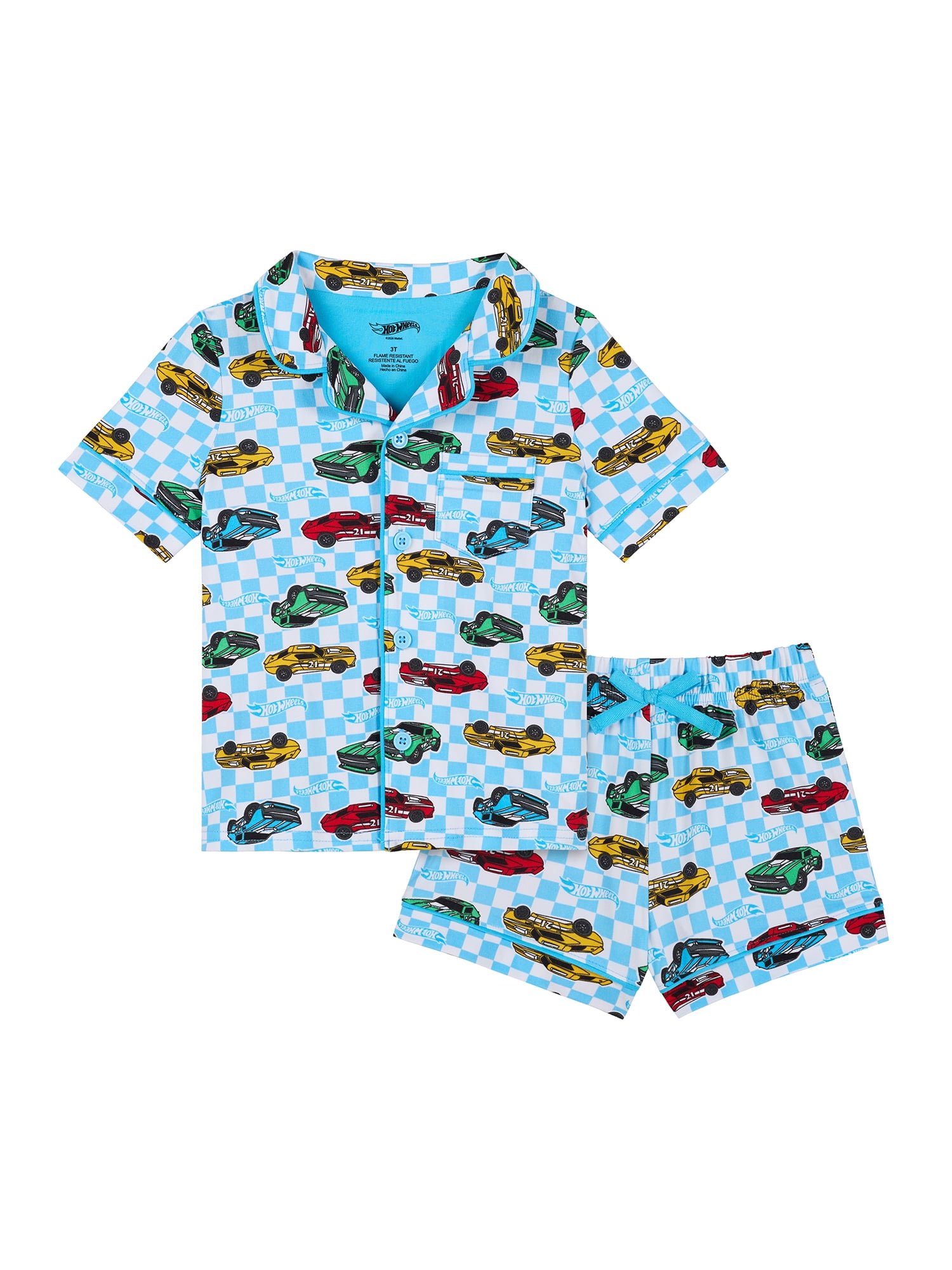 Hot Wheels Toddler Boys Short Sleeve Button Front Top and Sleep Shorts, 2-Piece, Sizes 2T-5T