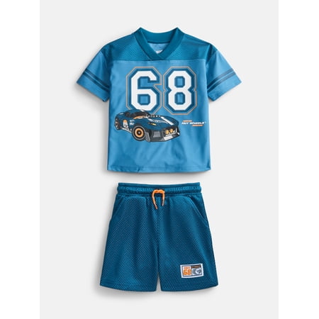 Monster Jam Hot Wheels Toddler Boys' Front Back Graphic Tee and Shorts Set, 2-Piece, Sizes 12M-5T