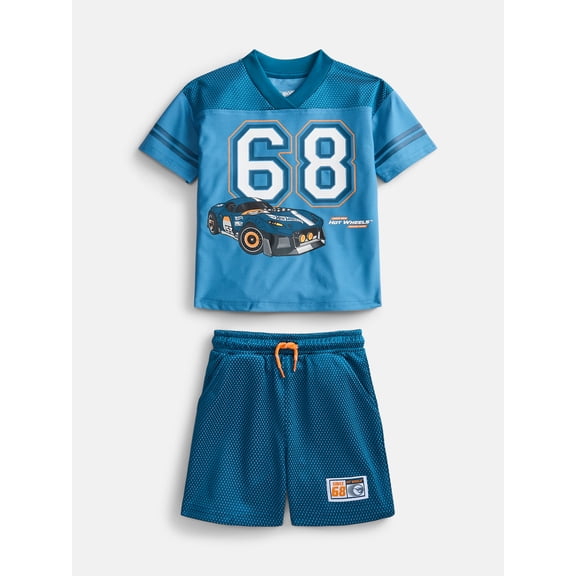 Hot Wheels Toddler Boys' Front Back Graphic Tee and Shorts Set, 2-Piece, Sizes 12M-5T