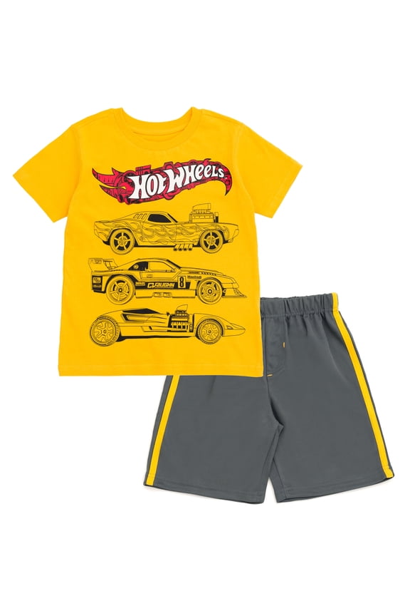 Toddler Boys' Athletic 2-Piece T-Shirt and Shorts Set Hot Wheels Yellow