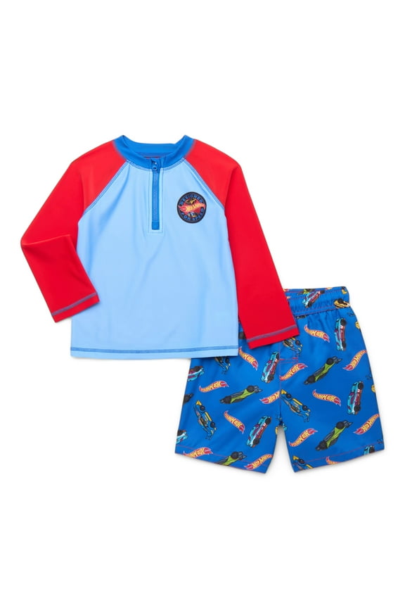 Character Toddler Boy Long- Sleeve Rash Guard and Swim Trunks, 2-Piece, Size 12M-5T