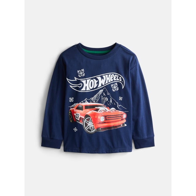 Hot Wheels Toddler Holiday Graphic Crewneck Tee with Long Sleeves, Sizes 12M-5T